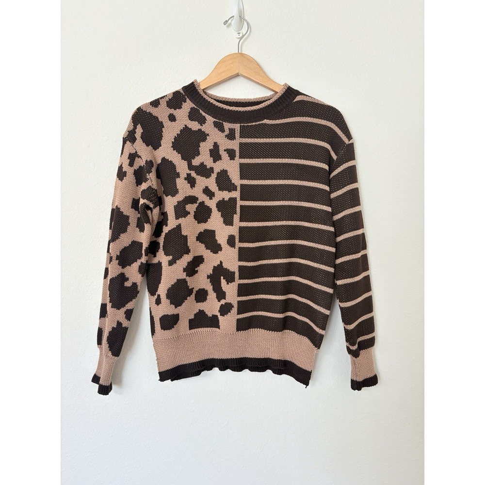 Staccato Brown Leopard Women's Casual Sweater M Cozy Thanksgiving Fall Statement - Picture 6 of 12